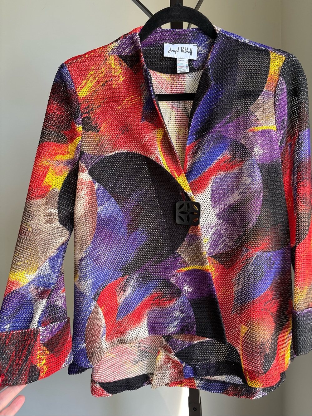 Joseph Ribkoff Multicolor Abstract Print Open Weave Jacket Size 8 Art to Wear - Picture 2 of 15